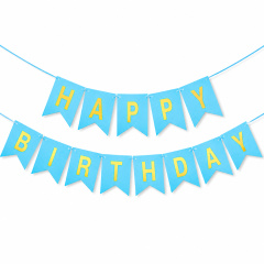 Гирлянда Флажки, Happy Birthday, Голубой/Золото, 500 см, 1 уп.