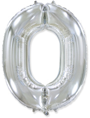 Ф Шар (40''/102 см) Цифра 0, Серебро, 1 шт. в уп.