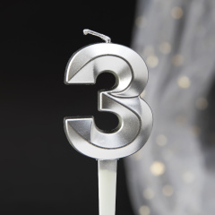 Свеча Цифра 3,  Грани, Серебро, 5 см, 1 шт.