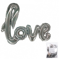 Шар (39"/99 см) Надпись "LOVE", Серебро, 1 шт. в уп.