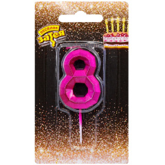 Свеча Цифра 8, Диамант Маджента, 4,5 см, 1 шт.